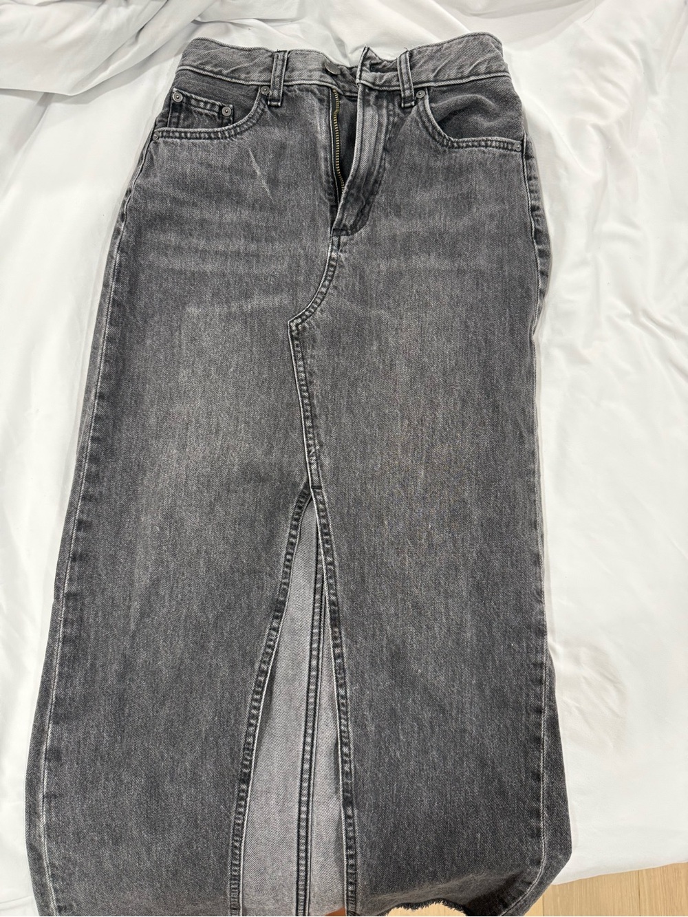 Denim Forum Women's Straight Leg Gray Denim Skirt with Front Slit